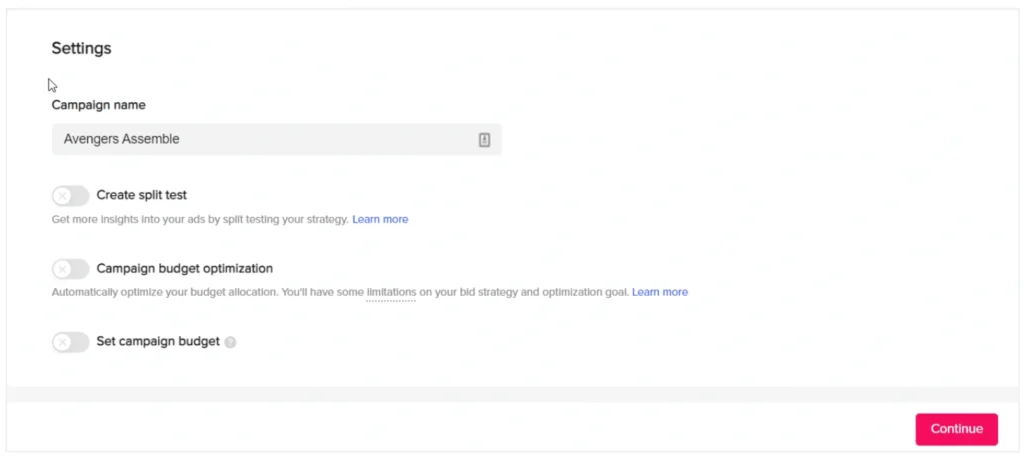 Set Campaign Name and Budget in TikTok Ads Manager