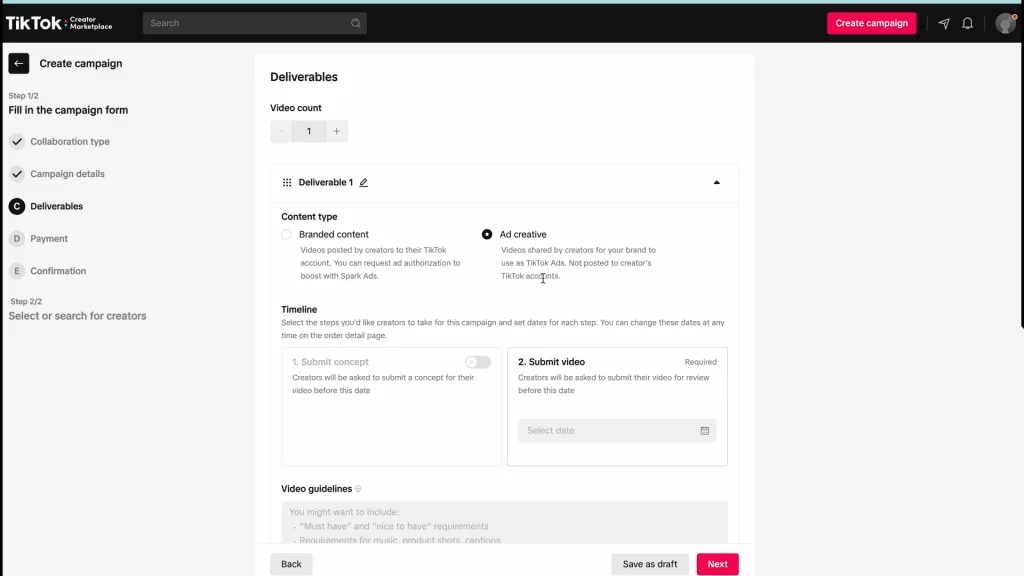 TikTok Creator Marketplace Campaign Creation