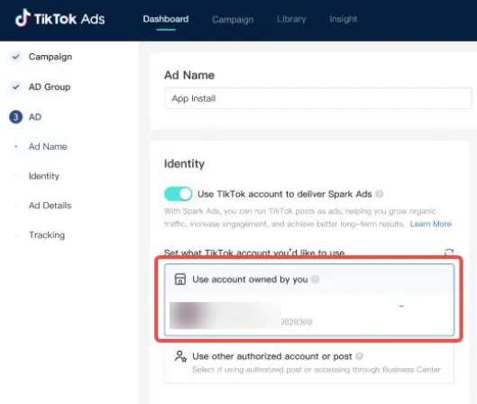 link Account with Tiktok Spark Ads